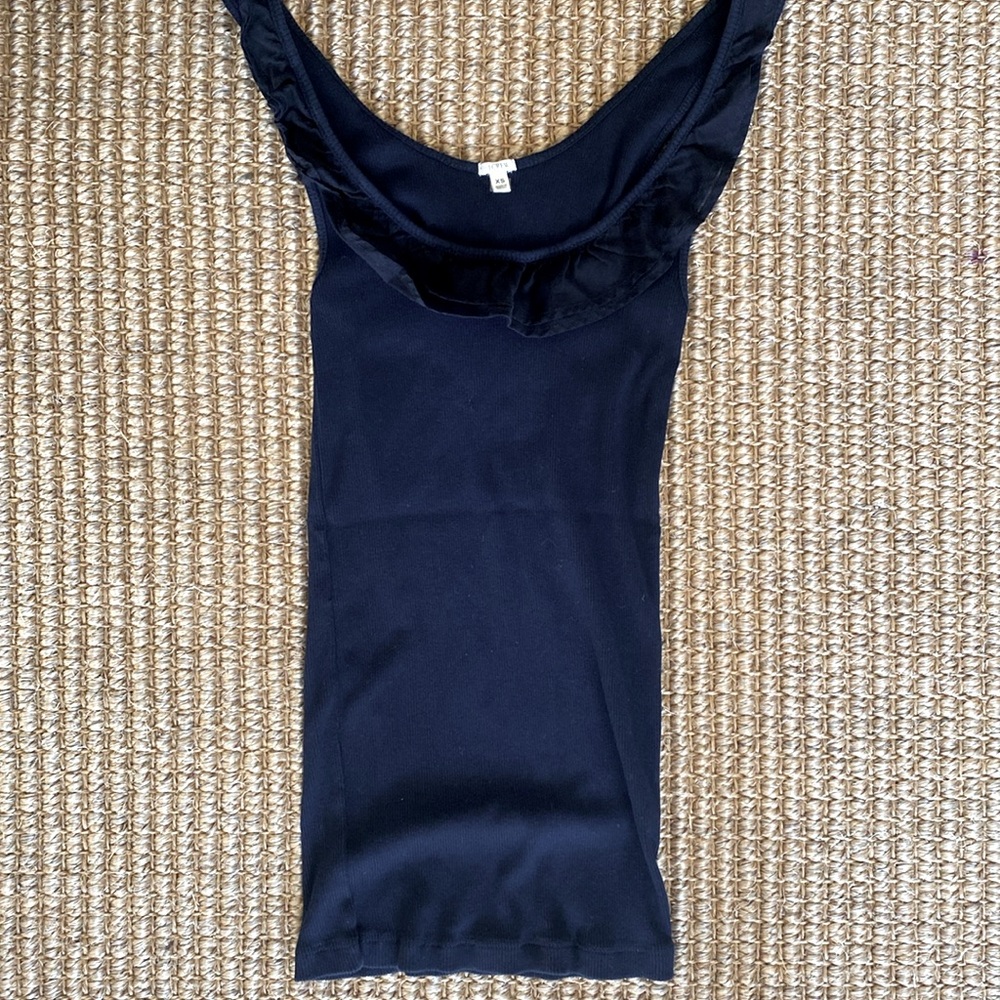 J. Crew ribbed cotton tank top with ruffled collar and shoulder straps.  XS